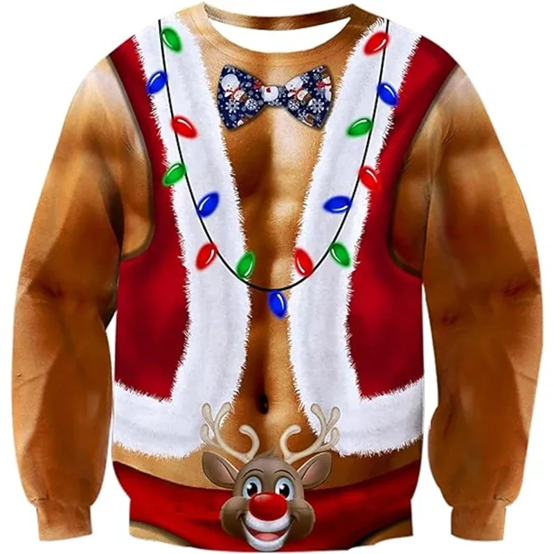 Christmas Ugly Sweater Funny 3D Printing Muscle Pattern Sweatshirts For Men New Fashion Pullover Party Cosplay Costume Xmas Gift — image 3