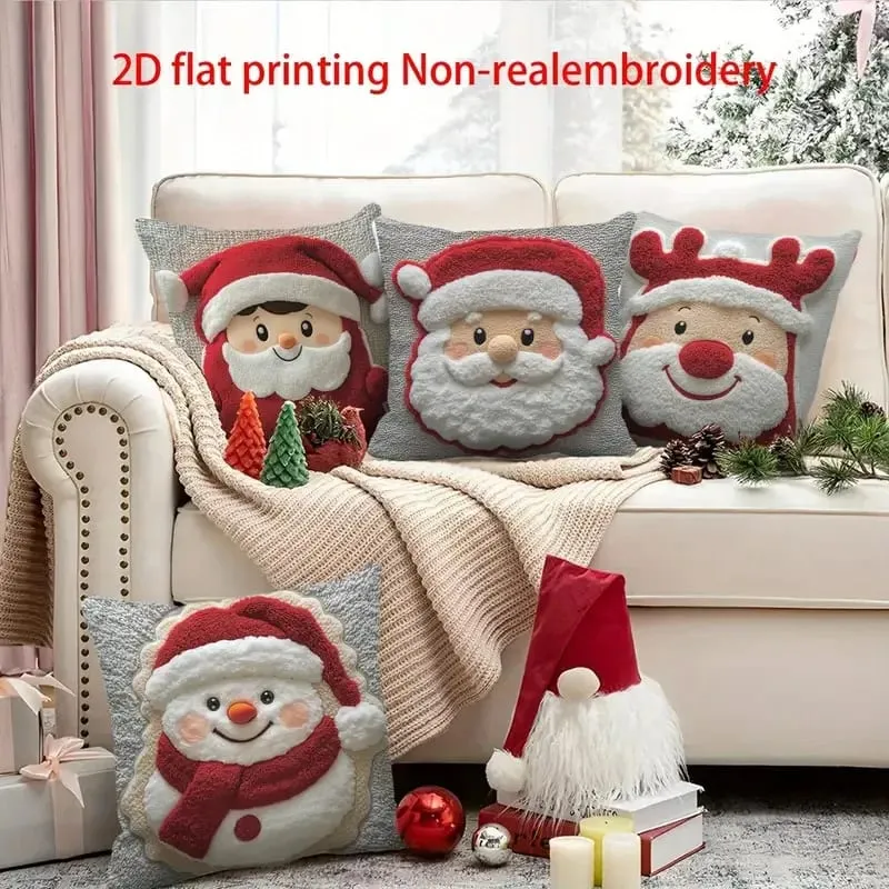 Christmas Character Cushion Cover Snowman Reindeer Digital Print on Stretch Fabric for Festive Home Decor