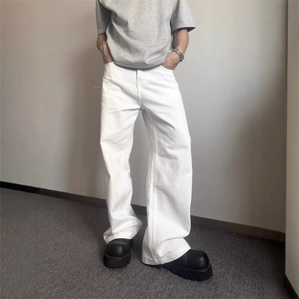 Y2K Blade Jeans Men Cleanfit White Denim Pants High Street Vibe High Waist Straight Flare Trousers Fashion Casual Streetwear