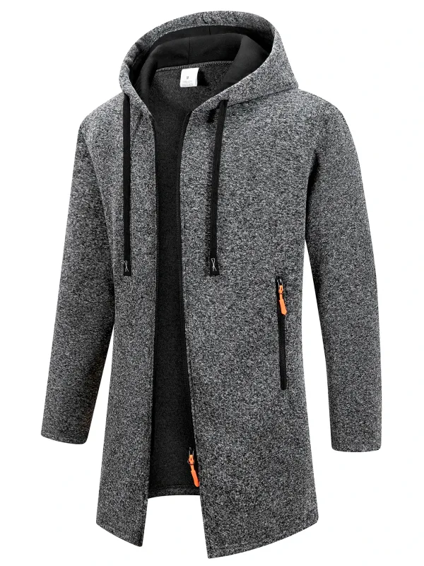 Men's Retro Zipper Jacket Mid Length Windbreaker Spring Autumn Winter Fleece Warm Jackets Fashion Casual Patchwork Yarn Coat — image 9
