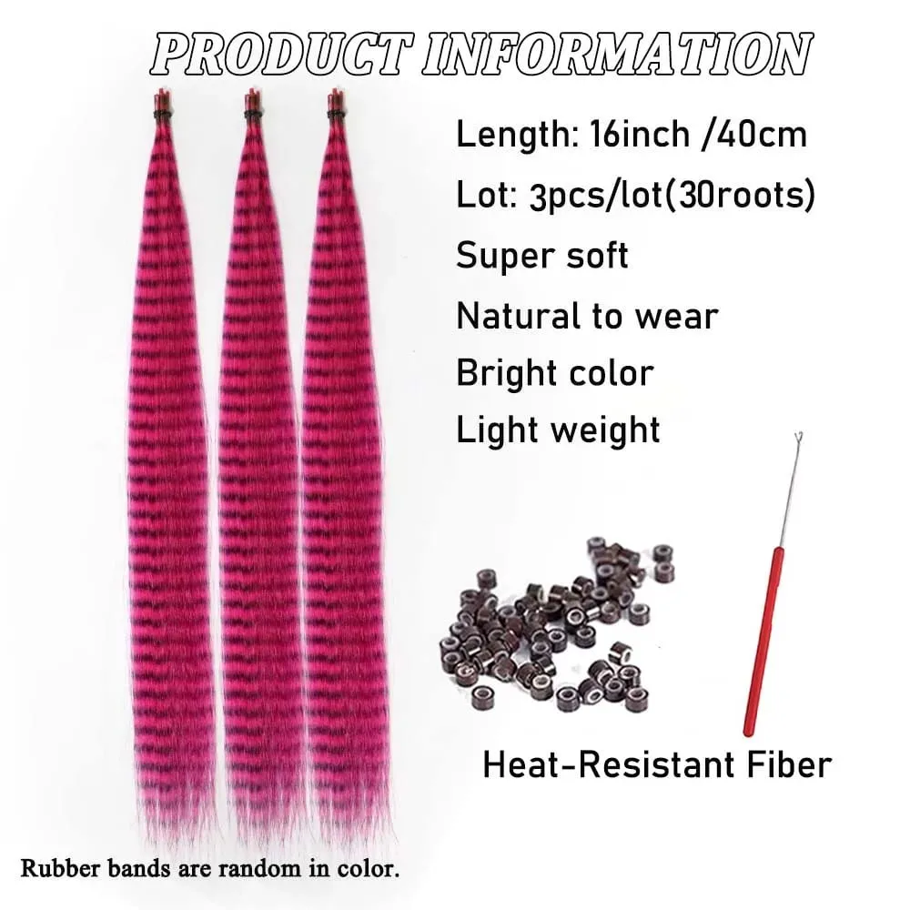 30strands Feather Hair Extension Fake Hair I Tip Rainbow Synthetic Hair 16inch Hairpiece Feather for Hair Extension Y2K Festival — image 4