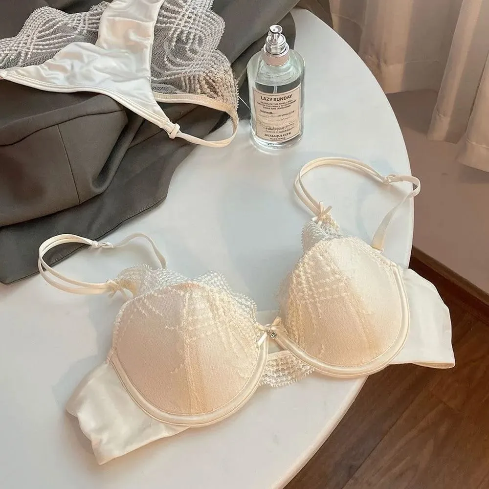 Ladies Lace Lingerie Set Pure Desire Aesthetic Deep V Thin Straps Thin Cup Soft Underwire Push‑Up Bra Underpants S-XL — image 5