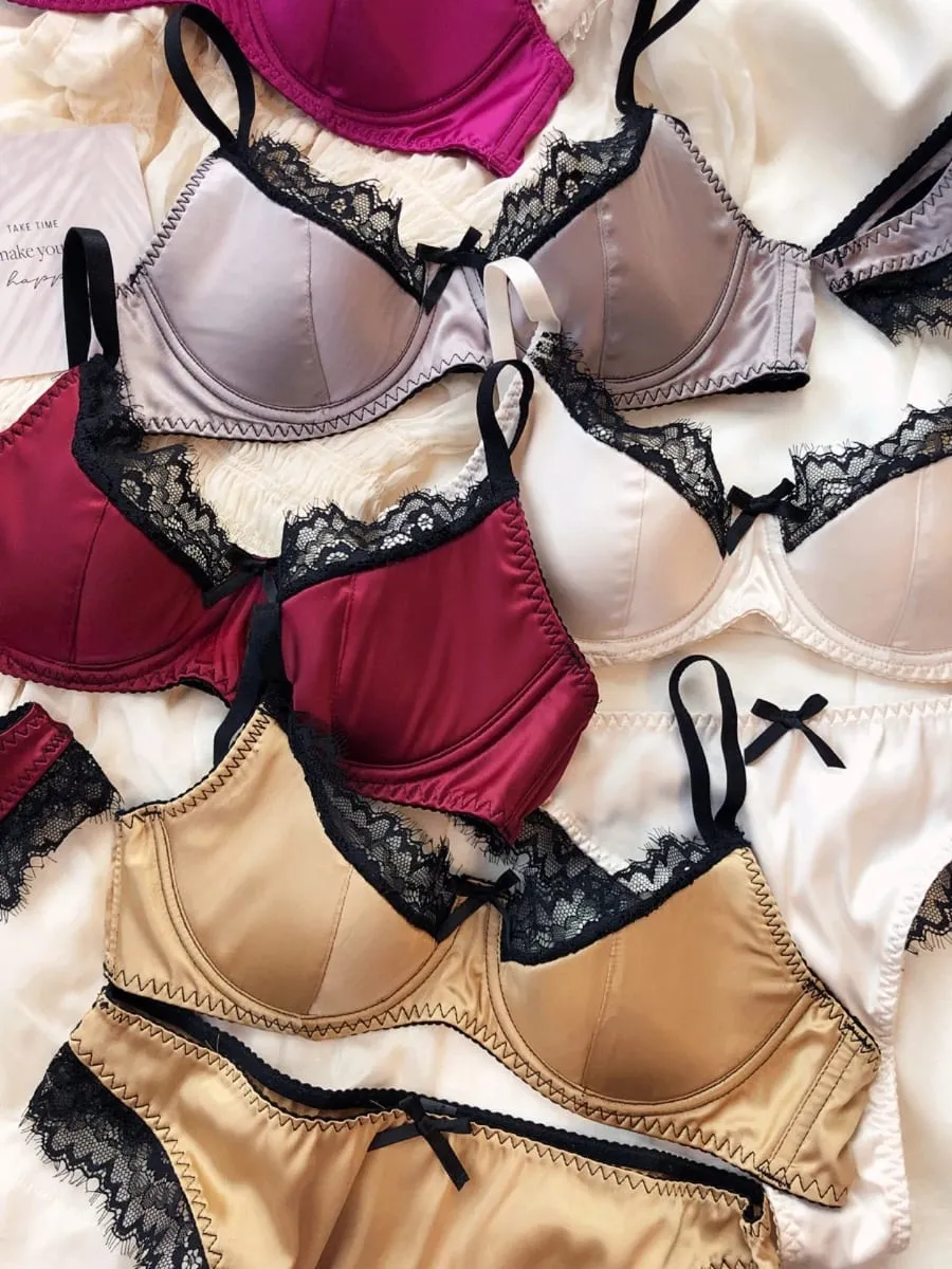 Lencería de copa fina de encaje Sexy para mujer, juego de sujetador francés de realce, tela de seda de alta calidad, ropa interior cómoda y transpirable, conjunto íntimo — image 4