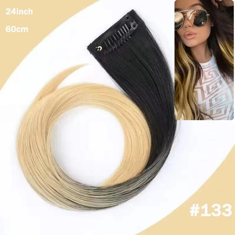 Hair Clips Hair Extensions Wig Synthetic Long Straight Gradient Color Clip-in Hair piece Hair Clips for Hair for Women Wear — image 13