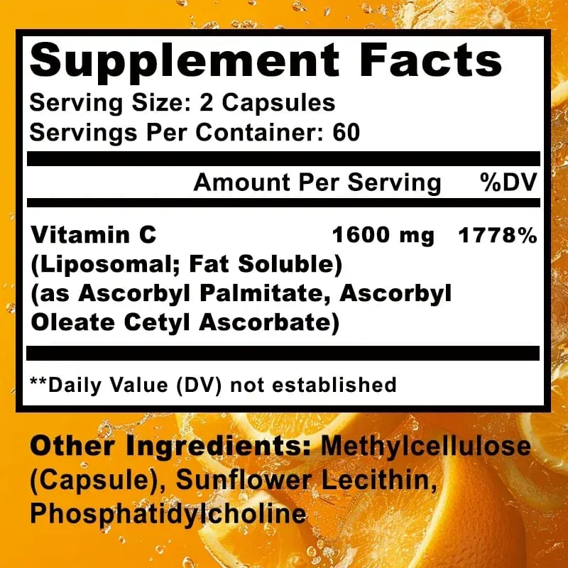 Liposomal Vitamin C 1600mg - Promotes Collagen Production Immune Support Powerful Antioxidant — image 2