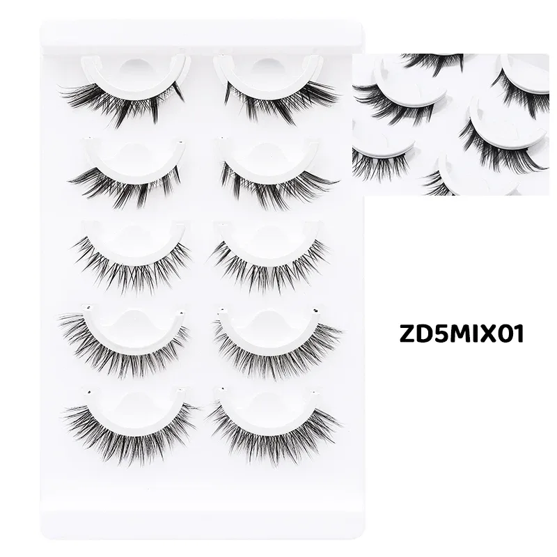 5 Pairs Mixed Style Manga Self Adhesive False Eyelashes Glue-Free Reusable Natural Strip Lashes for Daily Eye Makeup — image 8