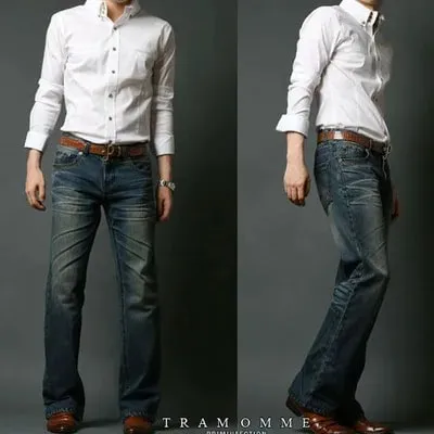 2026 New Men Micro Flare Jeans Korean Fashion Stretch Slim Denim Pants Mid Waist Washed Casual Business Trousers Black Blue — image 3