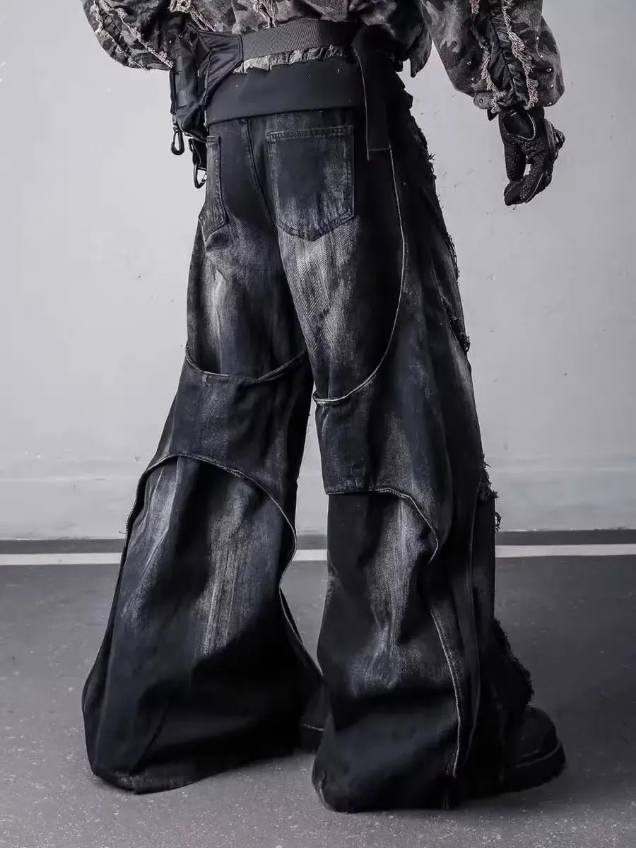 Patchwork Denim Trouser Vintage Men's Oversize Cargo Jeans Pants Clothes Y2k Baggy Flare Jeans Harajuku Japanese 2000s Style — image 6
