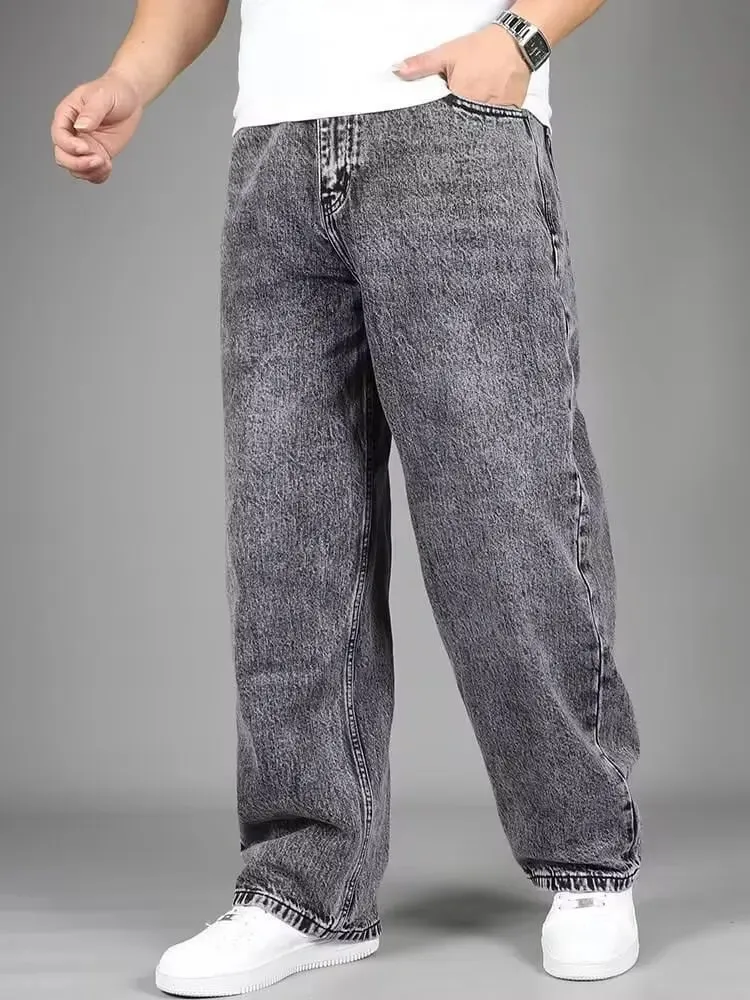 Men Vintage Acid Wash Wide Leg Jeans Loose Baggy Straight Denim Pants Retro Gray Washed Casual Streetwear Long Trousers — image 8