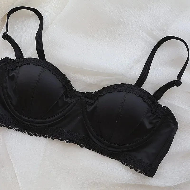 บราดันทรง underwire ของสาวฝรั่งเศส ลูกไม้หวานขอบชุดชั้นในครึ่งถ้วย ถ้วยบางของผู้หญิงพร้อมชุดชุดชั้นในป้องกันการหย่อนคล้อย