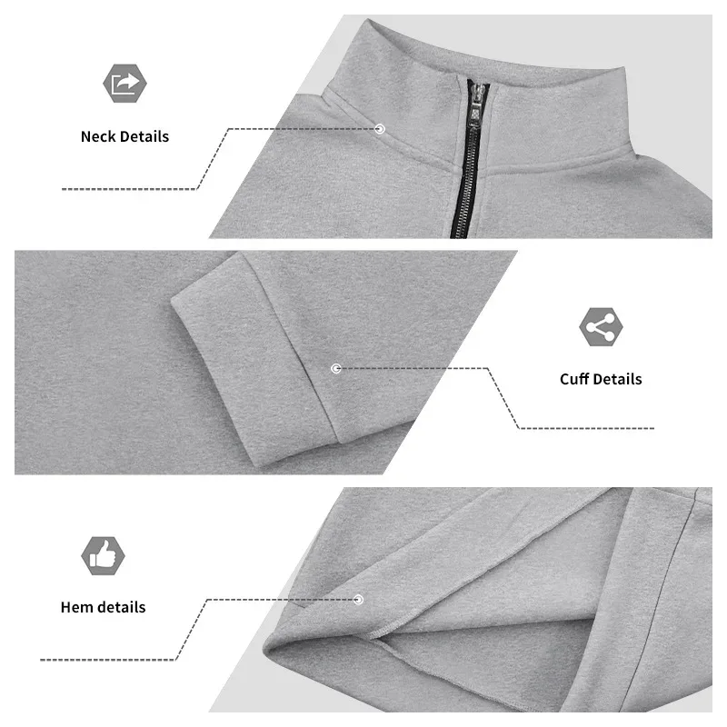 2026 New Fleece Lined Half Zip Sweatshirt for Men, Autumn Winter Solid Color Plus Size Casual Pullover Hoodie Daily Leisure Wear — image 29