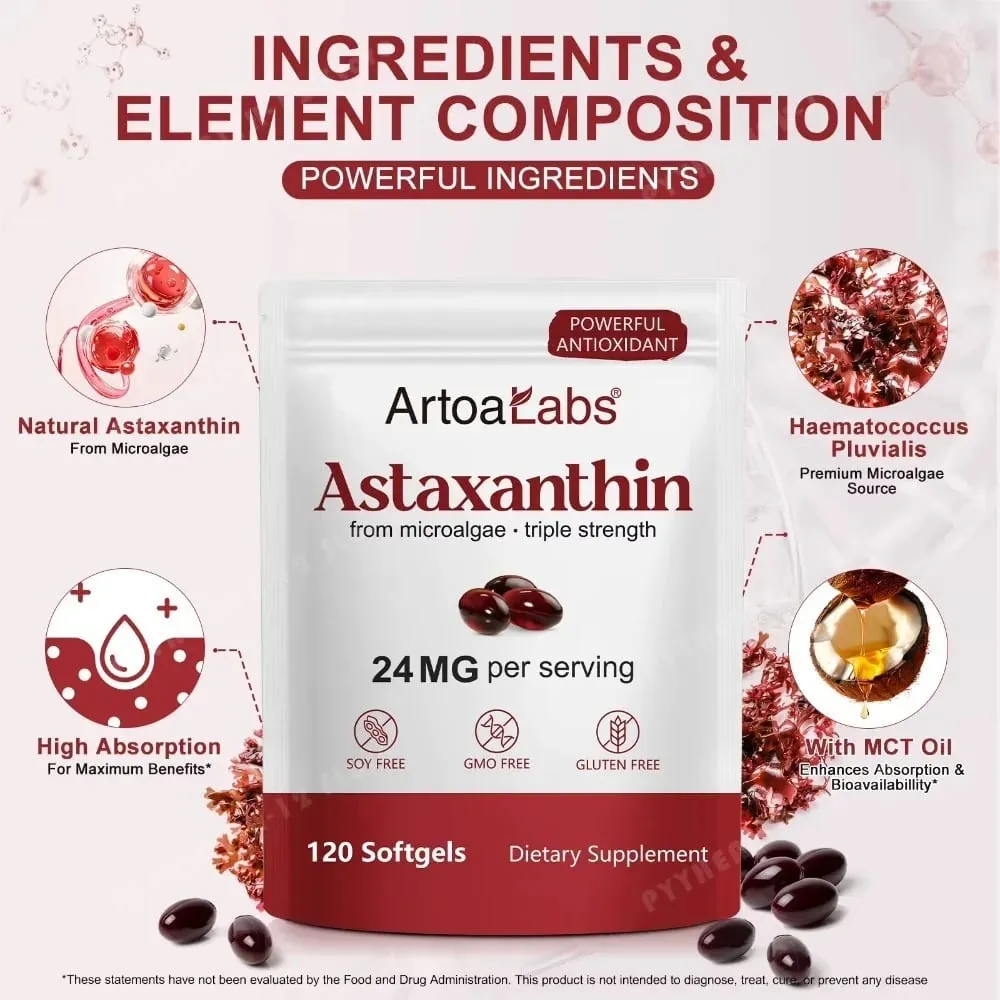 Astaxanthin Softgels 24mg Triple Strength Powerful Antioxidant Eye Health Support Microalgae Soy Free Gluten Free 120 Count — image 4