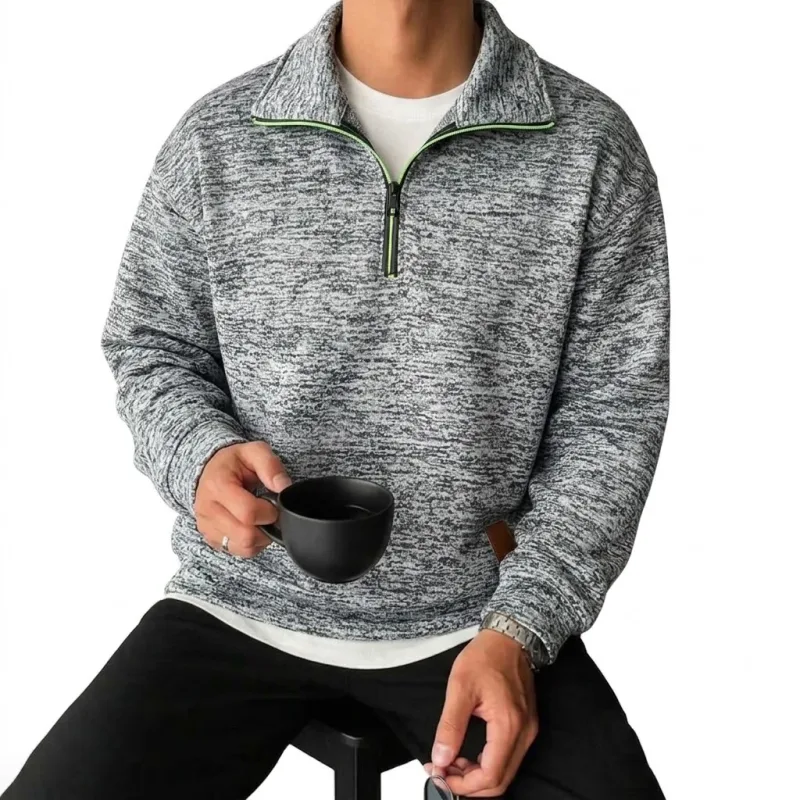 Men's Long Sleeve Half Zipper Sweatshirts Solid Pullover Luxury Zip Up Hoodies Casual Mens Coats Gym Man Quarter Zip Poleron — image 5