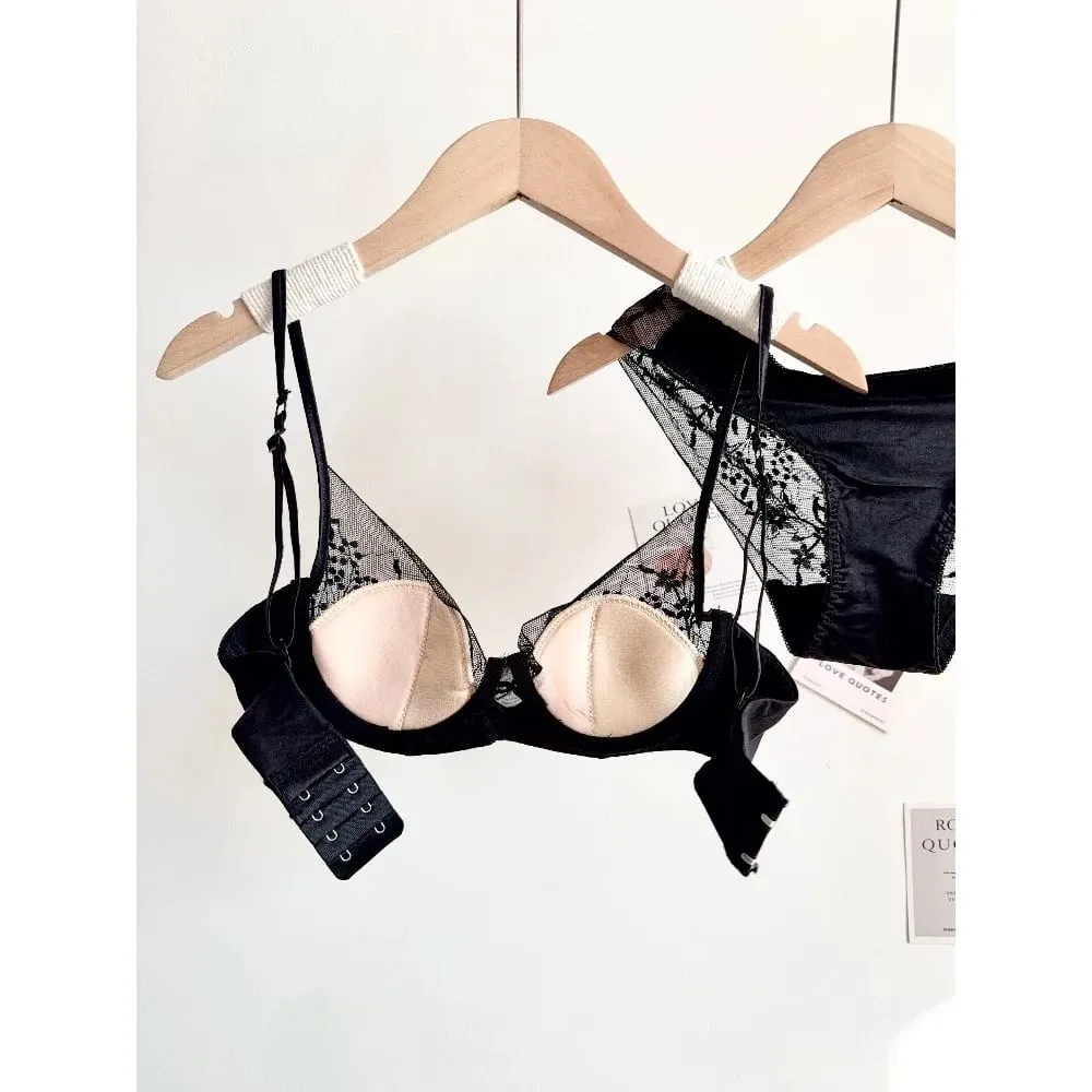Women Lace Bra Panty Set Soft Underwire Thin Cup Push‑Up Support Intimates Lingerie Suit For Small Bust 32‑38 Fashion Underwear — image 2