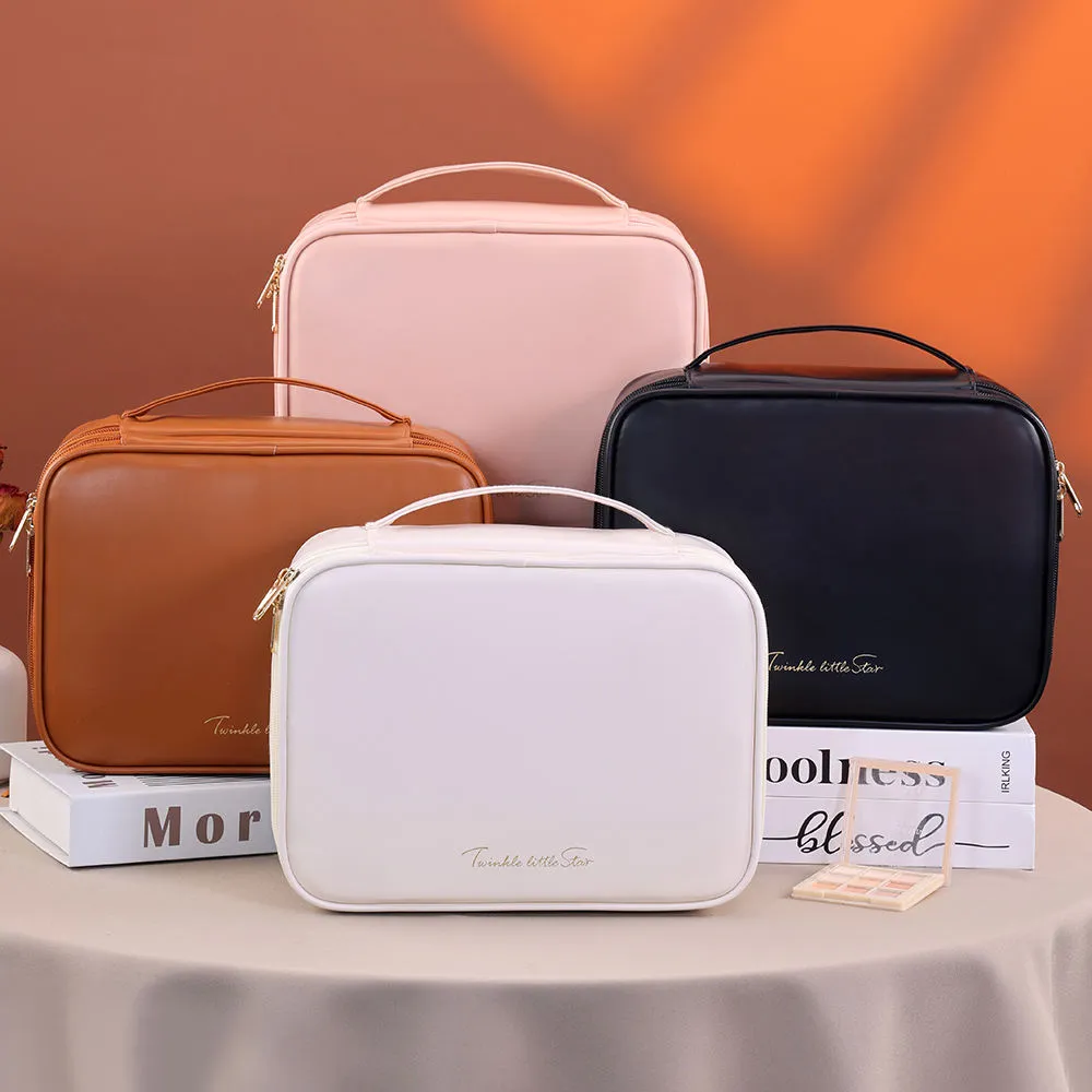 Multiple Compartments Large Capacity Cosmetic Organizer Case Portable Travel Toiletry Bag Double Layer Detachable Makeup Bag — image 4
