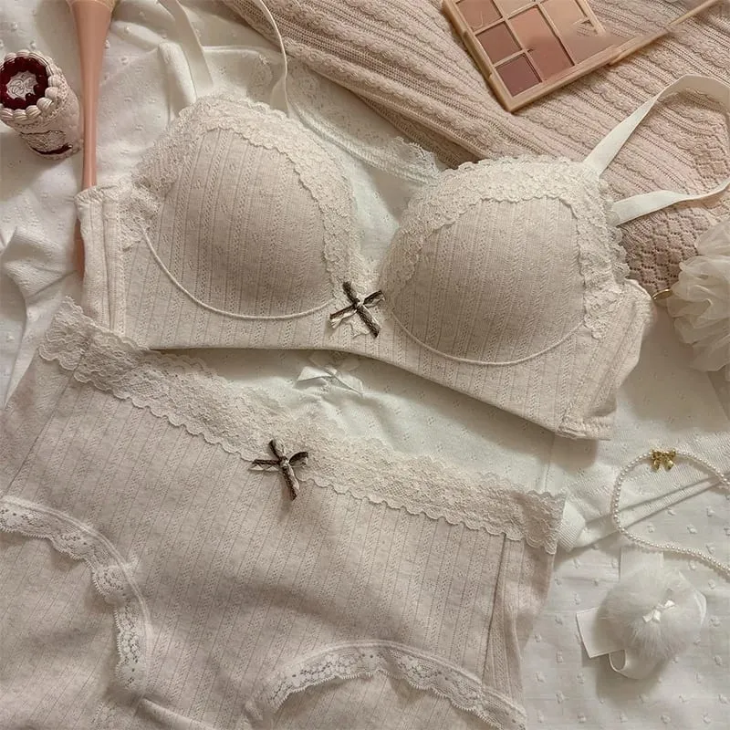 Sexy Lace Floral Bra Set Comfortable Non-steel Ring Beauty Back Small Breasts Gathered Up Support Anti-sagging Teenage Bra Set