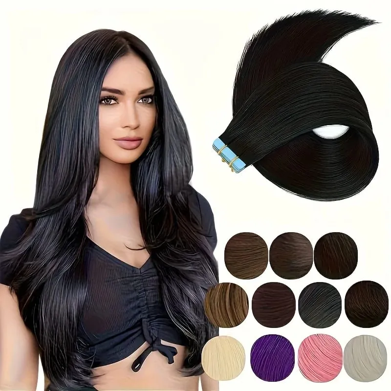 Tape In Bio Synthetic Hair Extensions 10pcs/ lot 24inches Heat Resistant Fiber Straight Seamless PU Skin Weft Tape Ins For Women