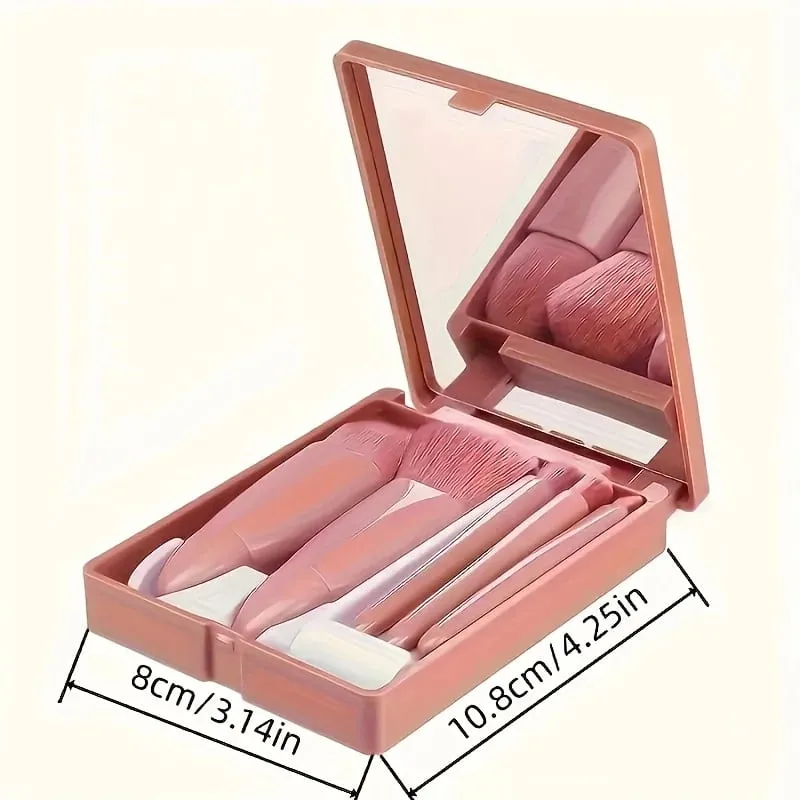 Bộ cọ trang điểm 5 chiếc thân thiện với du lịch với gương nhỏ gọn & hộp đựng nhỏ Phấn mắt đa năng & cọ tán bột — image 3