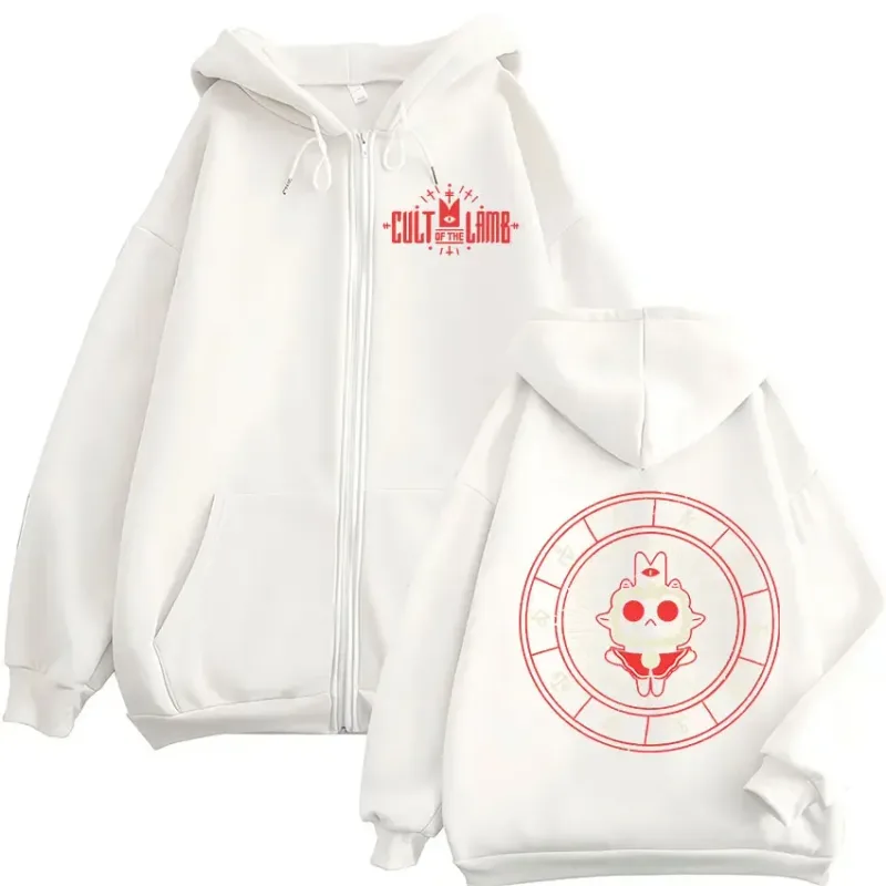 New Game Cult of The Lamb Zipper Hoodie Men Women Vintage Long Sleeve Fashion Jacket Sweatshirt Fleece Coats Oversized Hoodies — image 2