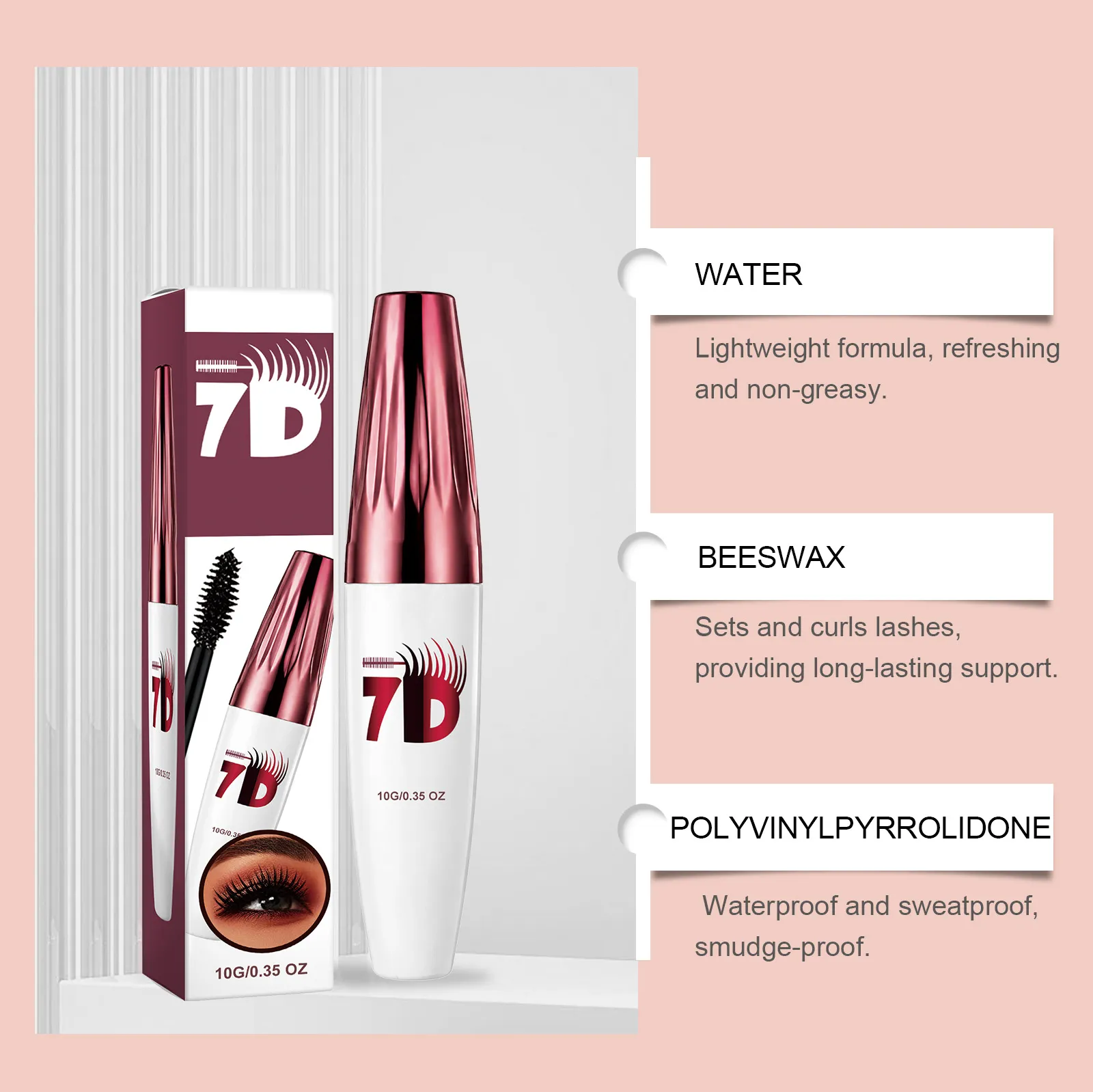 7D Black Mascara for Multi-Dimensional Volume Silk Fiber Lash Extension Waterproof Smudge-proof Long Lasting Eye Makeup Cosmetic — image 3