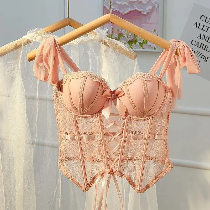 Lace Thin X Sexy Fishbone Bra Set with Small Chest Gathered and Anti Sagging Support Comfortable Soft Steel Ring Bra Set — image 11
