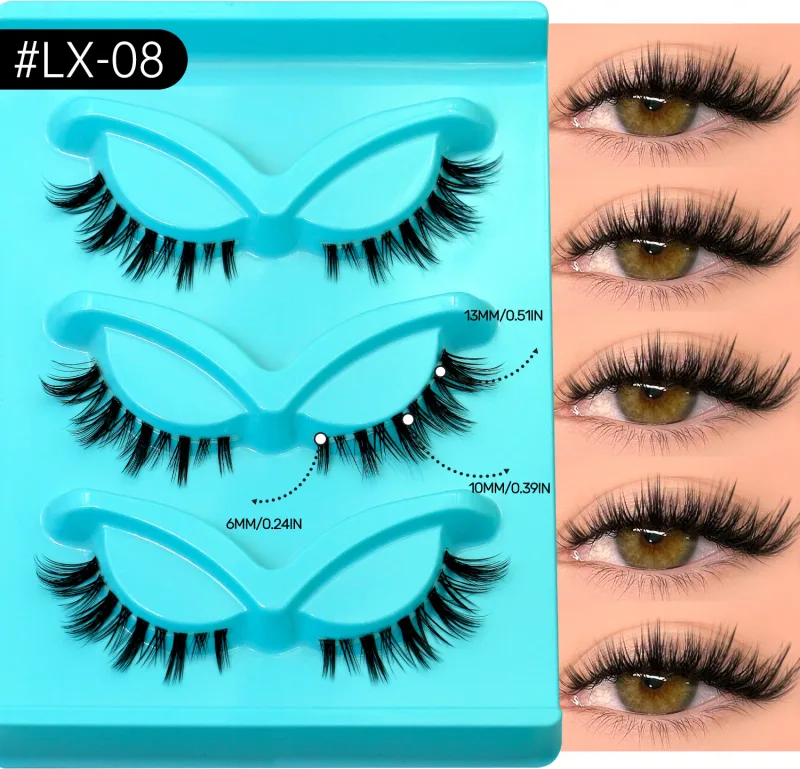 3pairs Manga Lashes Natural Cat Eye Eyelashes Clear Band False Eyelashes Natural Look Fake Lashes Strips Makeup