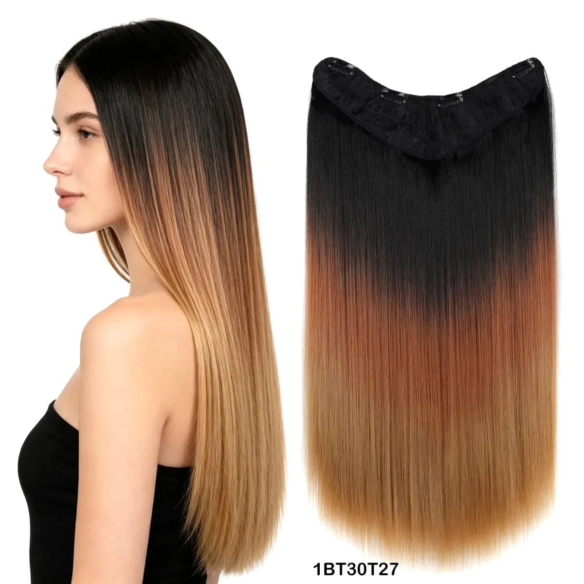 U Shaped One Piece Clip In Hair Extensions 4 Secure Clips Straight Ombre Synthetic Hairpiece 140g For Daily Party