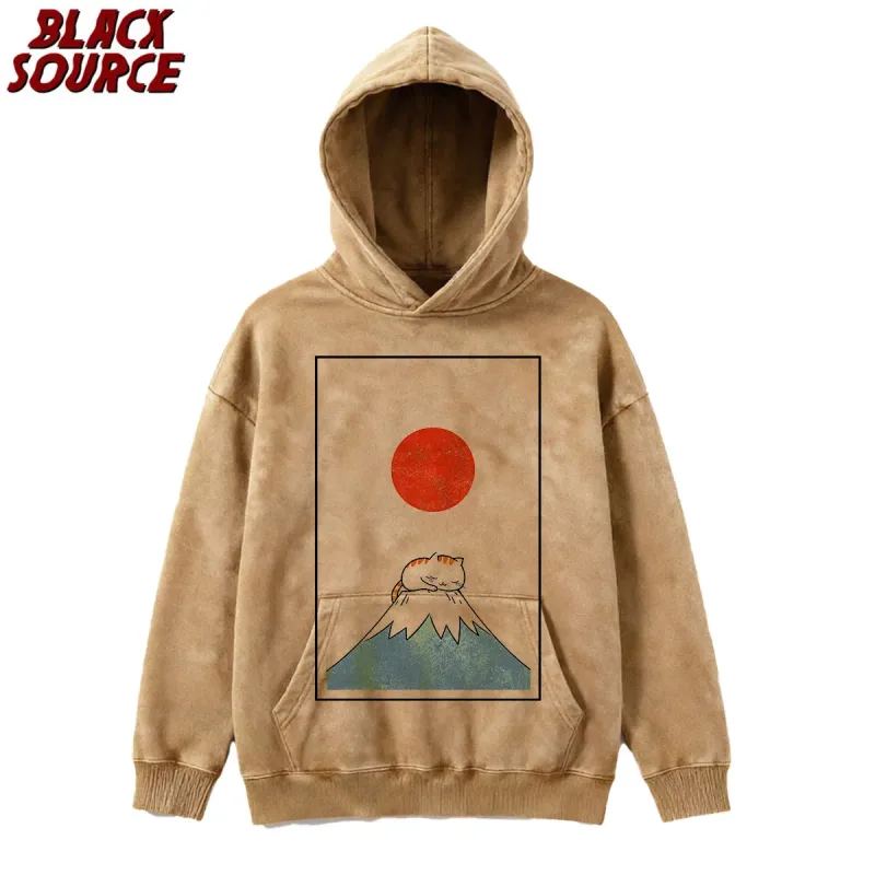 T126 Funny Cat Graphic Hoodie, Japanese Cat Printed Pullover Sweatshirt, Men's Women's Harajuku Casual Streetwear — image 3