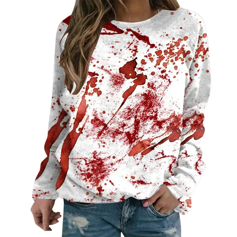 Terror Blood Graphic Sweatshirts Halloween Party Design Female Clothes I'm Fine Bloody Women Sweater Horror Ladies Y2k Pullovers — image 4