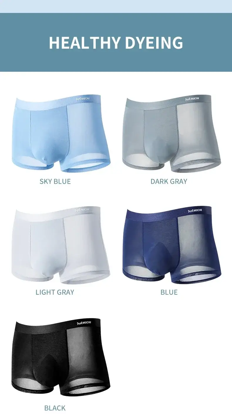 MiiOW 3 Buah Celana Boxer Pria Sutra Es Tipis Pakaian Dalam Pria Antibakteri Graphene Celana Dalam Pria Sejuk Celana Boxer Pria Celana Pendek — image 9