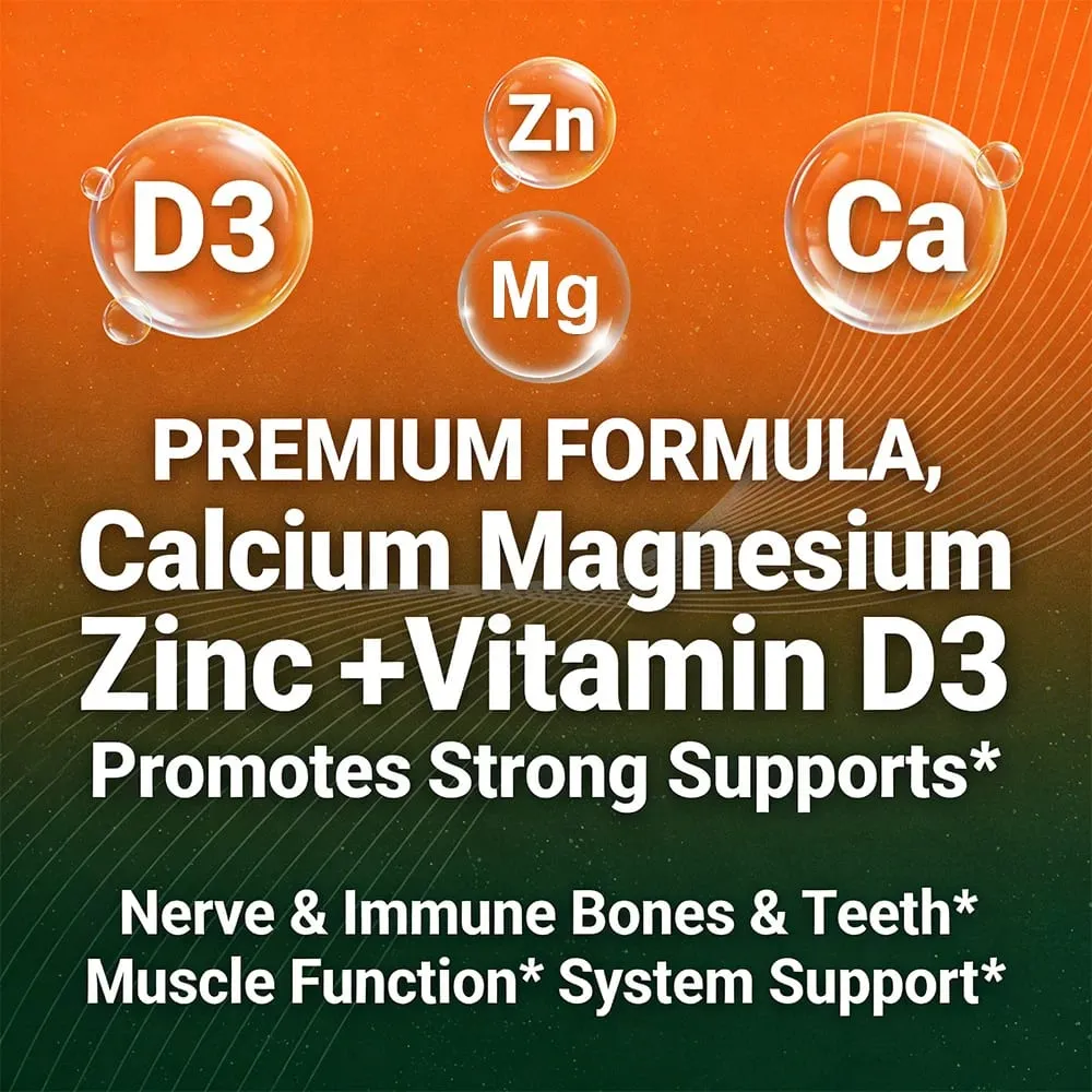 Calcium + Magnesium + Zinc + Vitamin D3 Capsules - Supports Bone and Nervous System Health and Improves Mood | Non-GMO — image 5