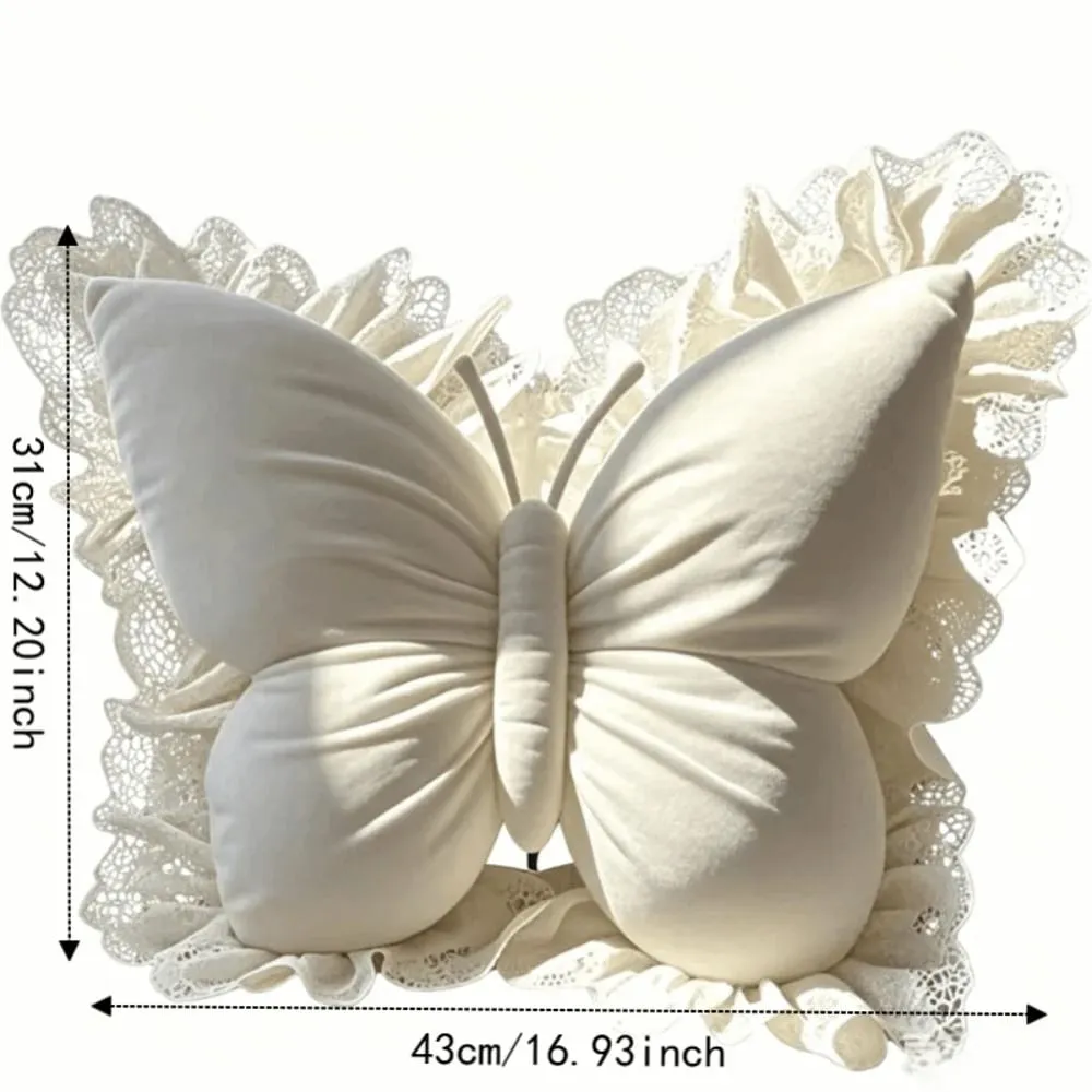Home Decor Velvet Butterfly Plush Pillow Soft Lace Trim Bow Plush Cushion Plush Cute Bow Throw Pillow Bedroom — image 4