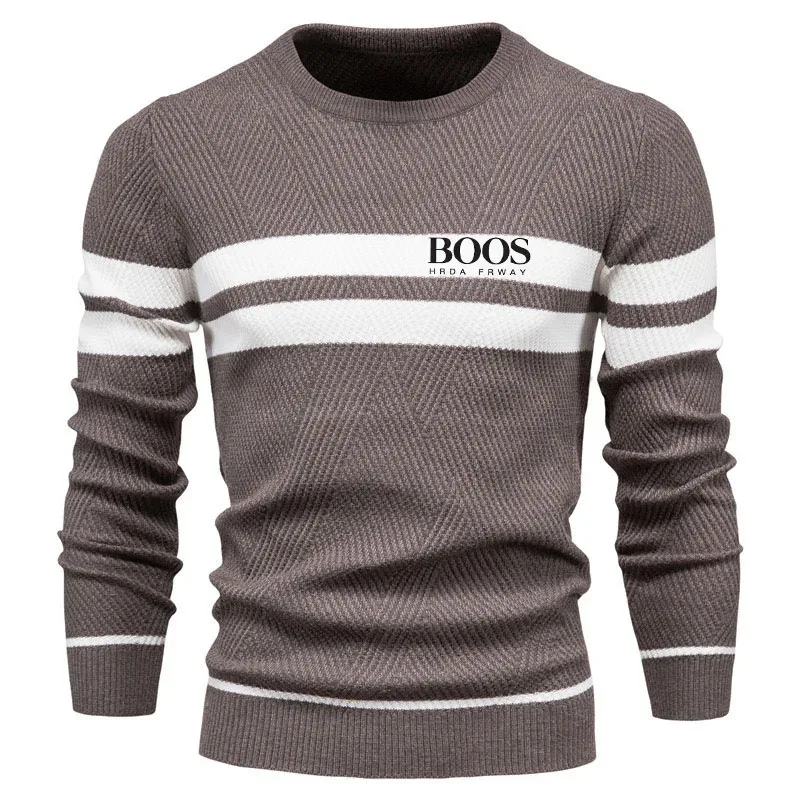 Embroidered Mens Boys Winter Stripe Sweater Thick Warm Pullovers Men's O-neck Basic Casual Slim Comfortable Sweaters — image 10