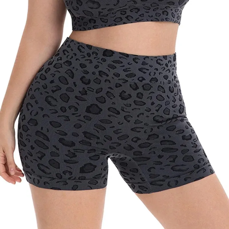 Women Plus Size Leopard Print Workout Set High Waist Tummy Control Shorts Padded Racerback Sports Bra 2PCS Gym Yoga Running Wear — image 11