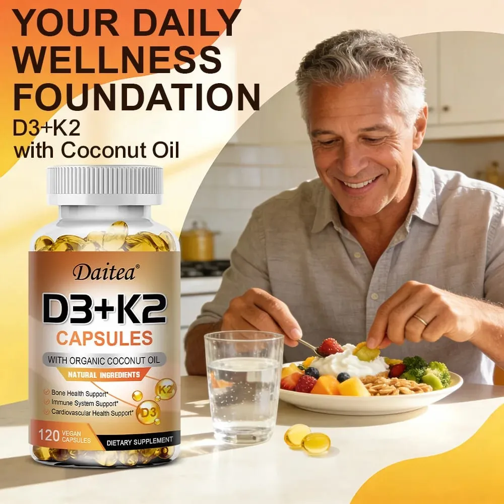 Vitamin D3 K2 Capsule - 5000 IU Vitamin D3 Promotes Strong Bones Calcium Absorption Teeth Heart Cardiovascular Health — image 2
