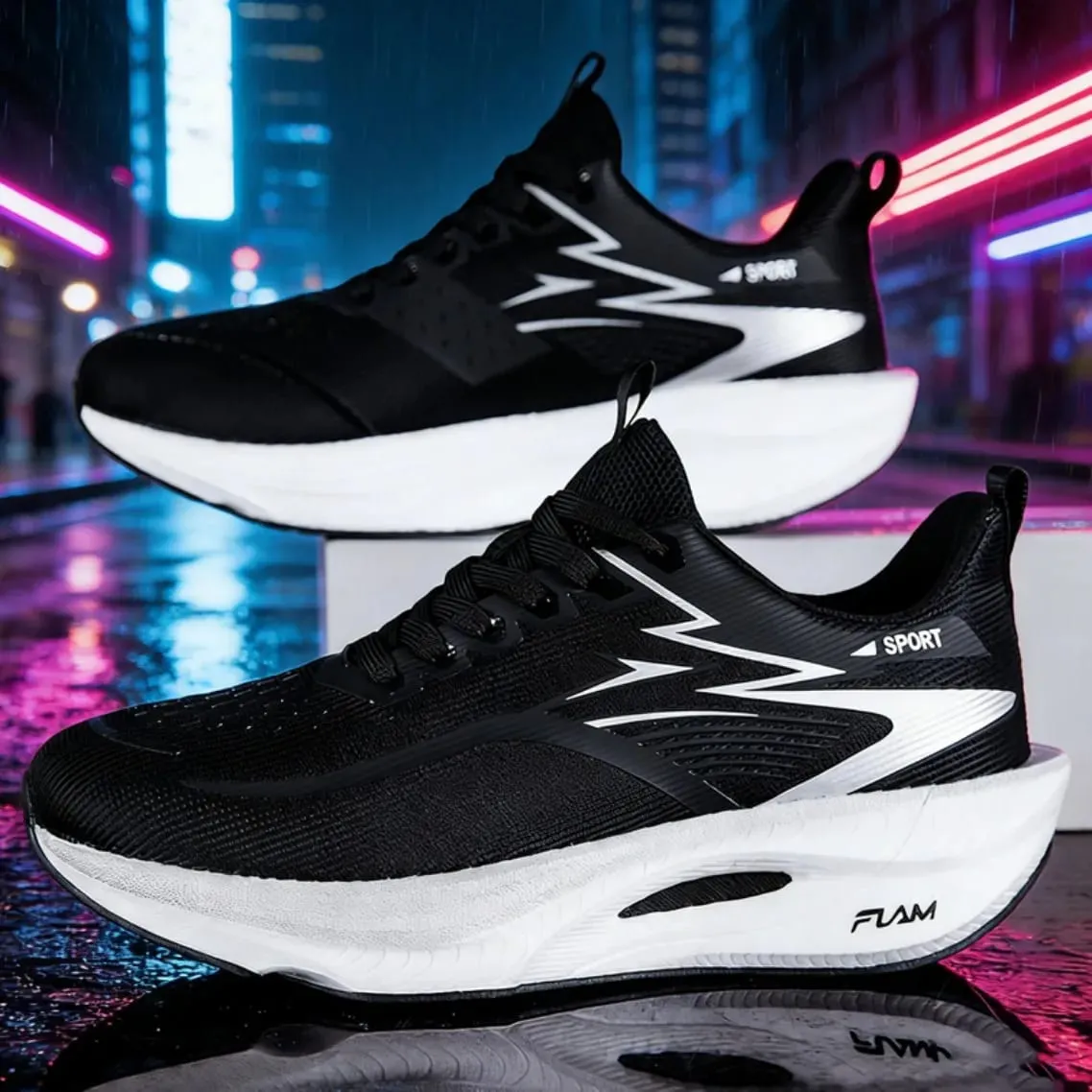 Men Running Shoes Carbon Plate Cushioned Anti Slip Breathable Mesh Athletic Sneakers for Women Marathon Training Tennis Sports — image 1