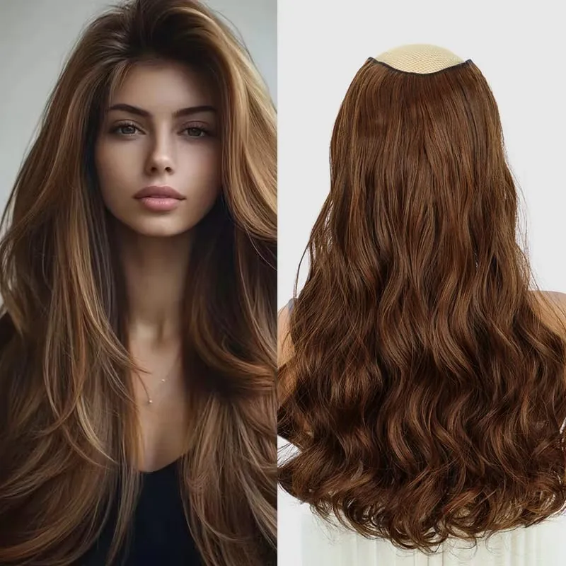 20Inch Synthetic 4 Clip Long Curly V-Shaped Hair Extension Natural Invisible Fashion Lazy Easy Wear Hairpiece for Women Party — image 8