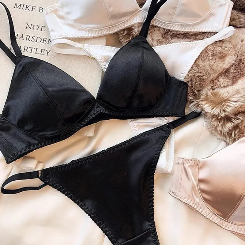 French Triangle Cup Bra Women Sexy Top Support Anti-sag Bra Seamless Soft Panties Comfortable Fabric Without Steel Rings Bra Set — image 3