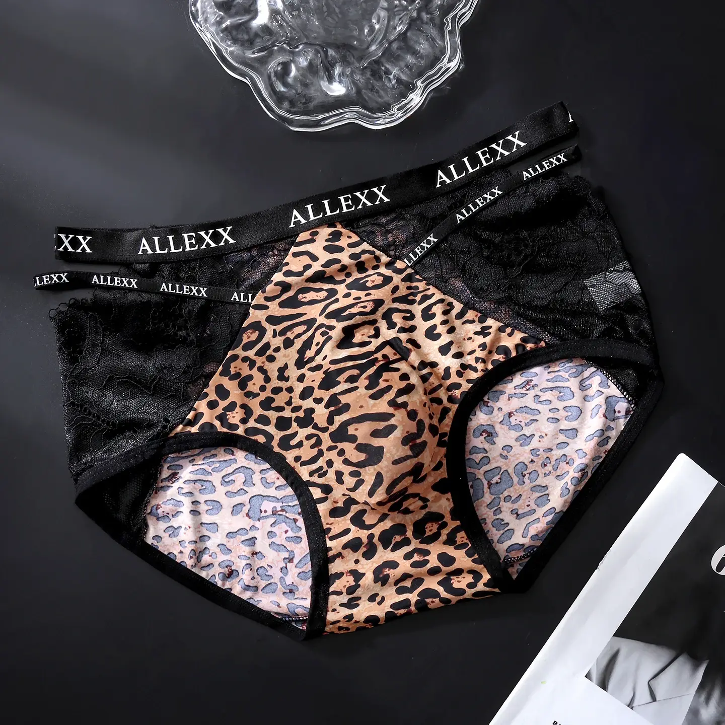 Male Glossy Satin Triangle Briefs Floral Lace Mesh Splice High Waist Elastic Letter Band Soft Breathable Men Underwear