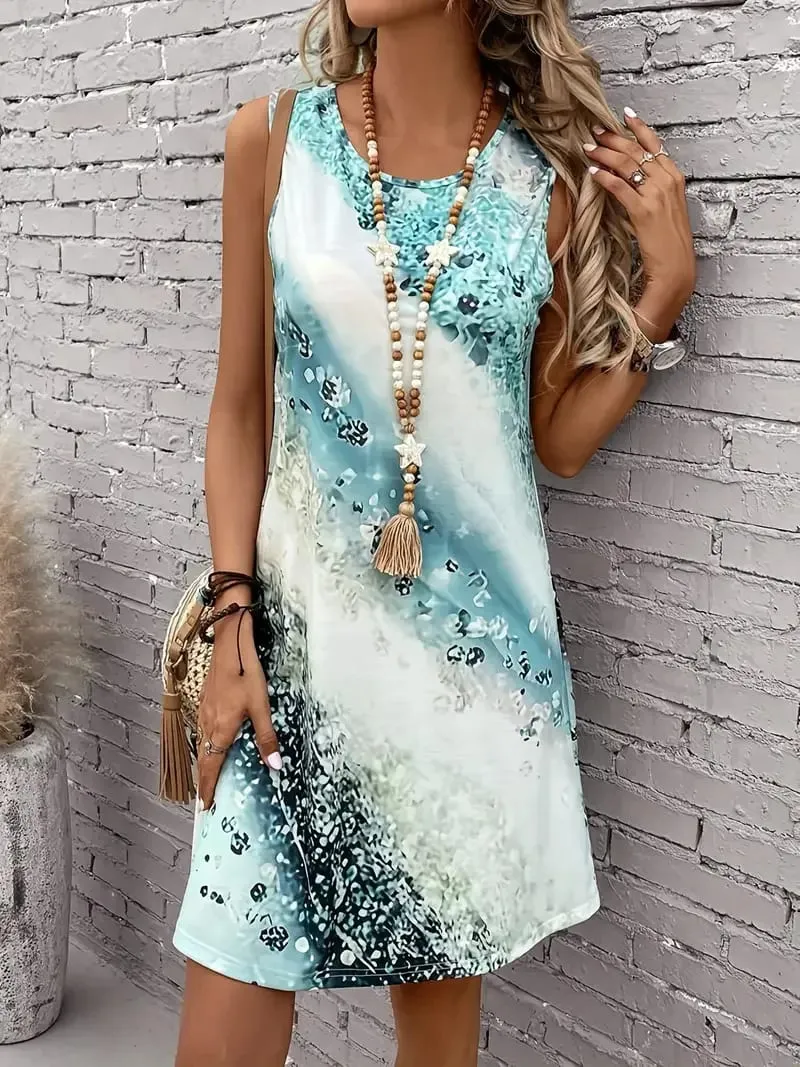 Women's Spring and Summer Elegant Irregular Pattern Fashion Printed Sleeveless Casual Dress — image 3