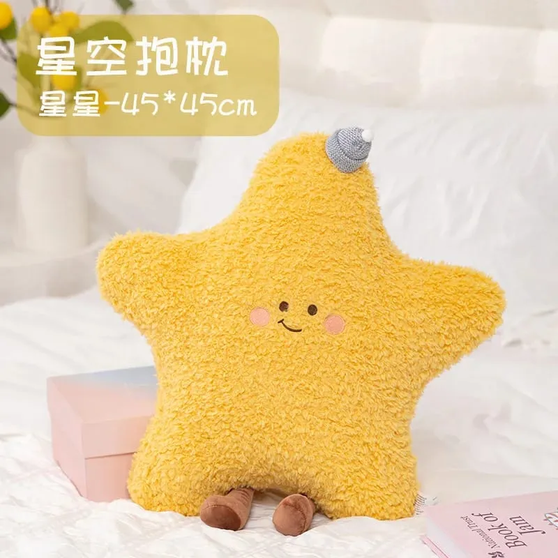 Almohada de cielo estrellado suave, almohada de felpa con forma de estrella, luna y arcoíris, almohada creativa de nube y sol, cojín para dormir, decoración del hogar — image 14