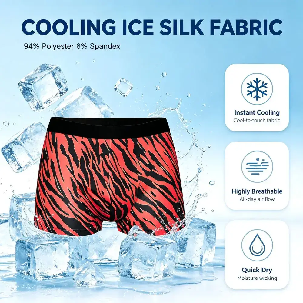 1/3Pcs Set Men's Zebra Print Ice Silk Boxer Briefs Quick Dry Breathable 3D Pouch Anti-Chafe Underwear for Gym Office Daily Wear — image 1
