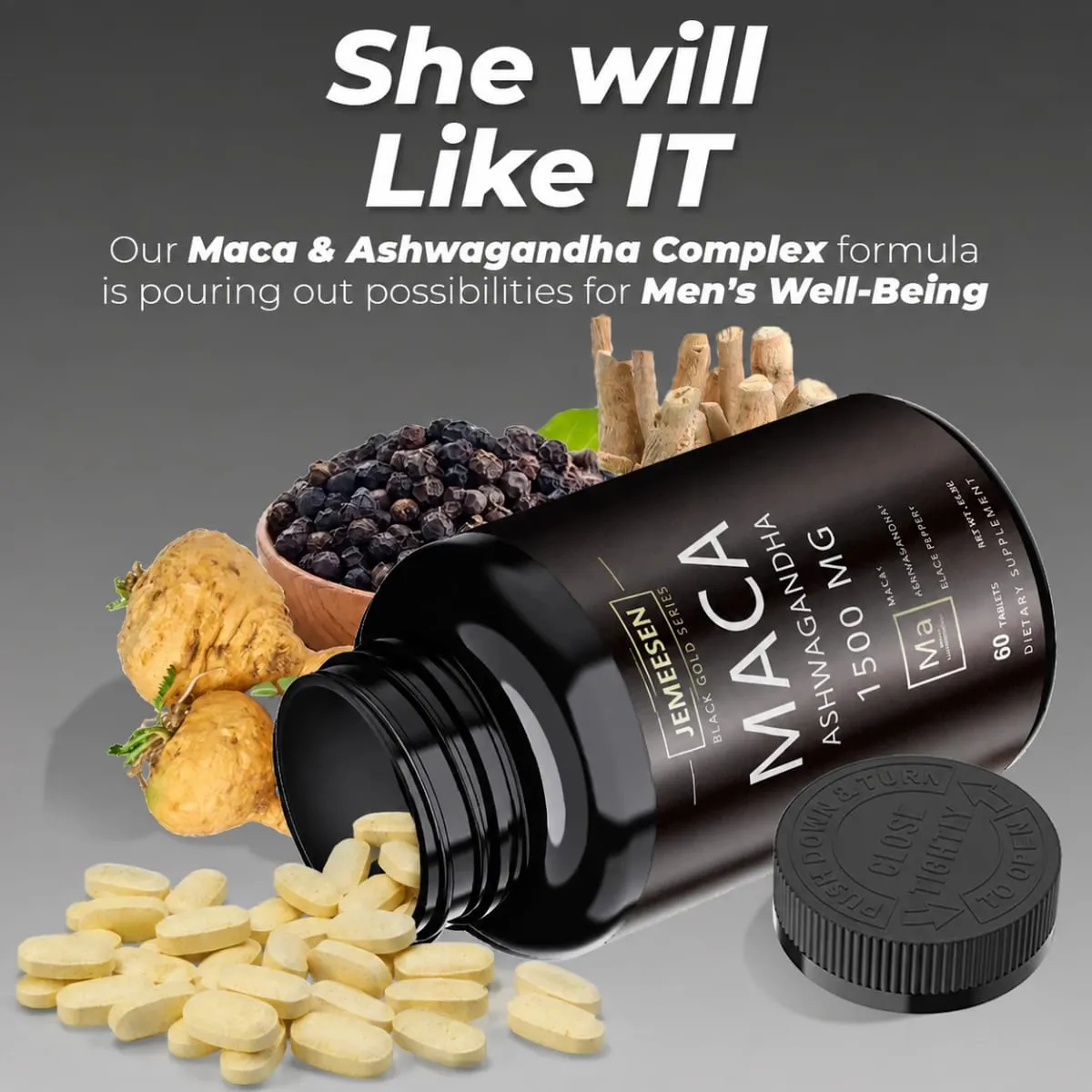 Økologiske Maca Root Powder Kapsler 1500mg indeholdende Maca Root Extract Ashwagandha Black Pepper Supplements for Mænd — image 3