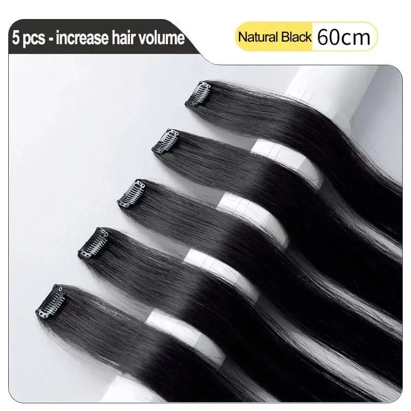 24'' 5Pcs Straight Synthetic Hair Pieces Clip In Hair Extensions Black Colored Hair Clips Women Halloween Cosplay Hairstyle — image 10