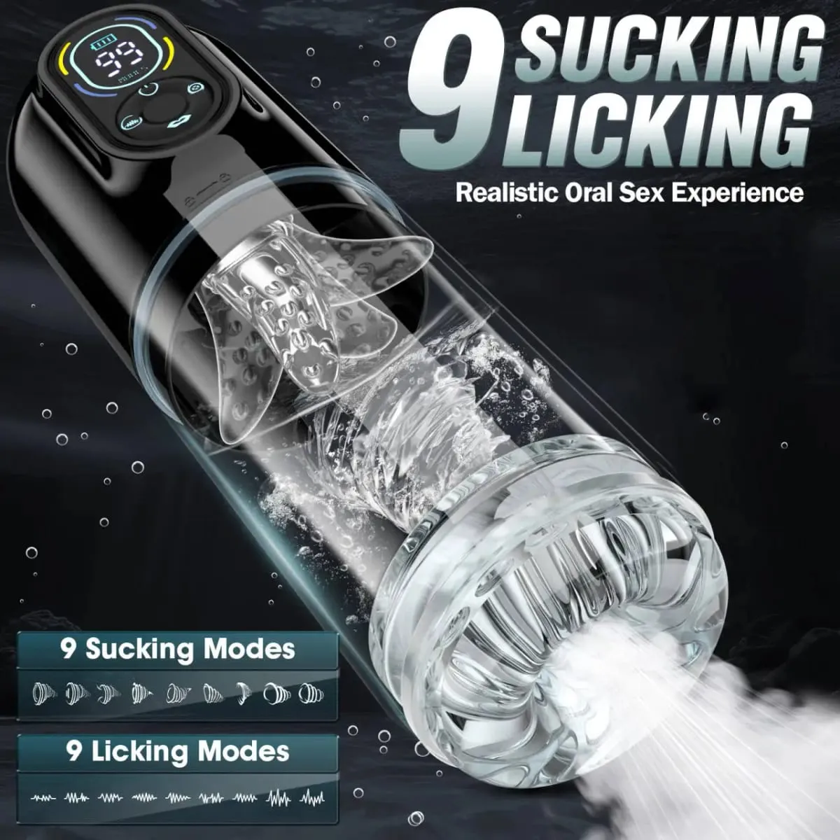 Male Masturbator Penis Pump for Men Automatic Thrusting Rotating Vibrating Sucking Licking Mode LCD Pocket Pussy Adult Sex Toys