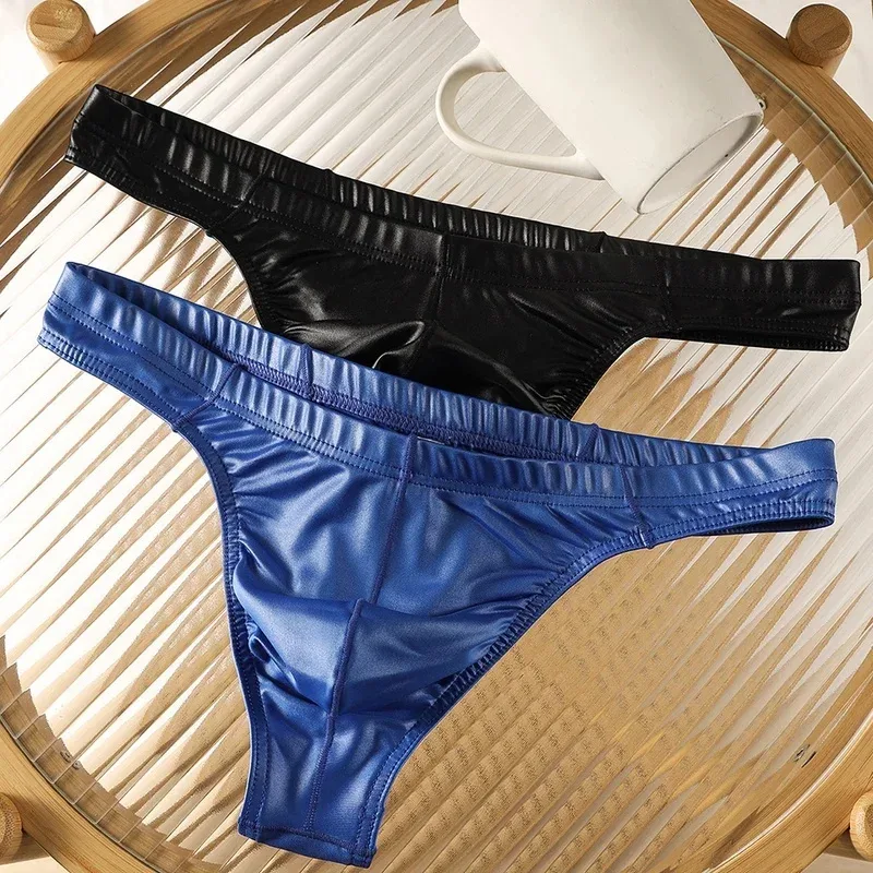 Men Faux Leather Sexy Sissy Briefs G-string Thong T-Back Large Pouch Soft Very Hot Lingerie Underwear For Man Unisex Panties — image 8