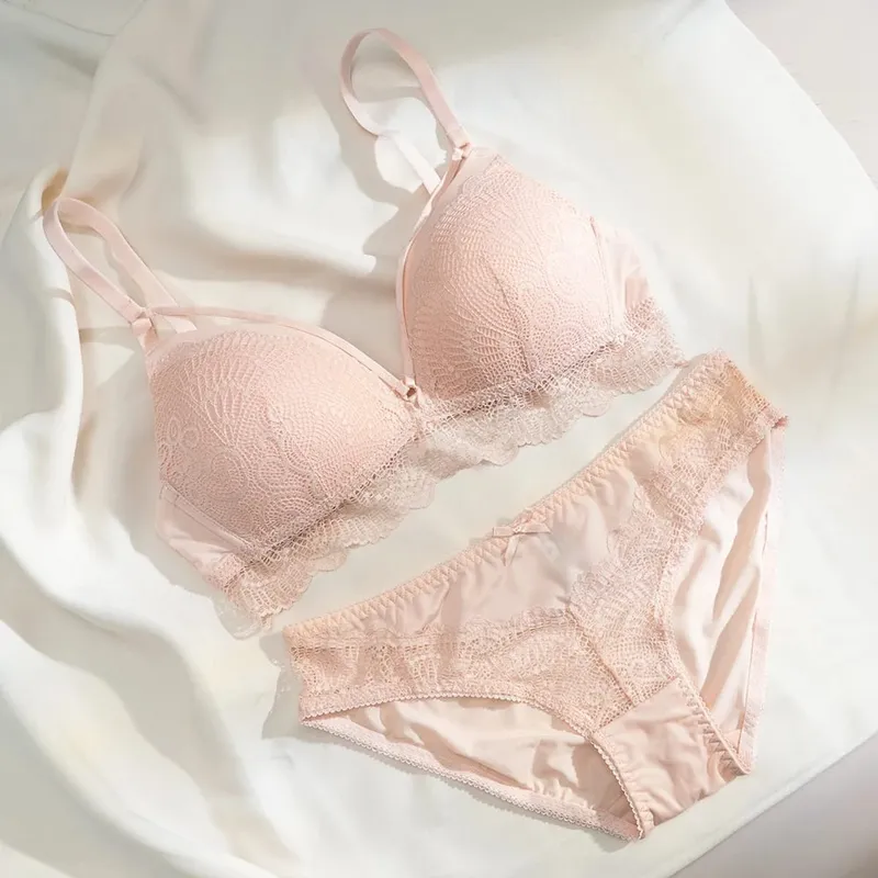 Women Wireless Lace Bra Briefs Set Adjustable Thin Straps Soft Breathable Daily Lingerie Suit 3 Colors Available — image 9