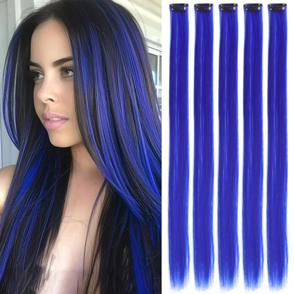 Synthetic Colorful 5pcs/set Clip Hair Extensions High Temperature Long Straight Hairpieces for Women Daily Party Use