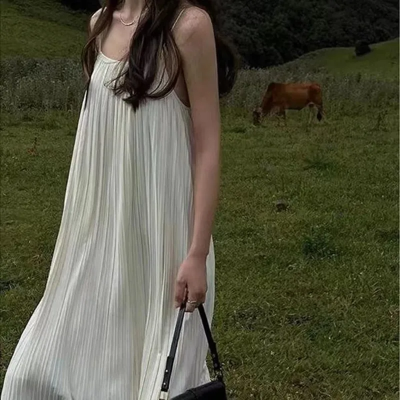 Sweet Summer Plus Size Dress Women Loose Ruffled Sleeveless Long Dress Lazy Style Solid Color High End — image 5