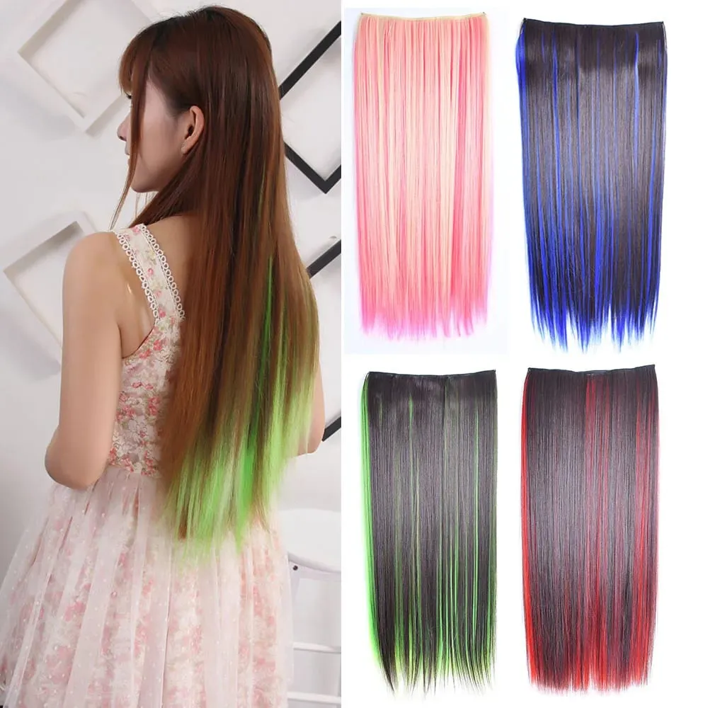 Jeedou Clip-in Hair Extension 5Clips One Piece Straight Synthetic Hairpiece Blue Brown Green Red Highlighted Piano Color — image 1